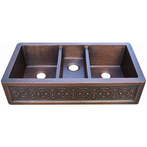Évier de luxe en cuivre, tablier de ferme, évier martelé <span class=keywords><strong>vintage</strong></span>, triple bol de cuisine, évier rectangulaire pour poste de travail - Product Image 1