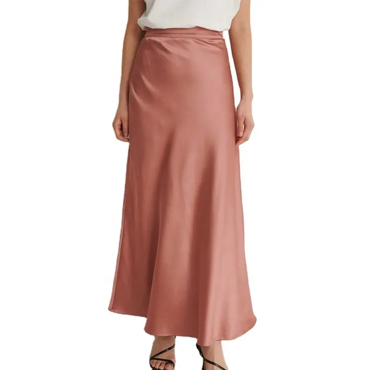 Silk Satin Maxi Skirt Custom Elegant High Waist Casual Long Skirt For Ladies