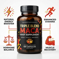 Complément de Maca Bio Triple Mélange en Gros Marque Privée OEM 1500mg Capsules de Maca Noire Rouge Jaune Énergie Masculine Adulte