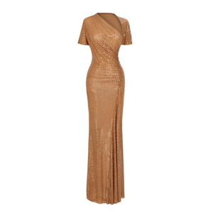OUDINA Vestido <span class=keywords><strong>de</strong></span> <span class=keywords><strong>Fiesta</strong></span> Largo <span class=keywords><strong>para</strong></span> Mujer, Elegante, con Escote Asimétrico, Pedrería, Manga Corta, <span class=keywords><strong>para</strong></span> Cumpleaños y Eventos Nocturnos - Product Image 4