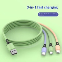 Kabel Data Tiga-dalam-Satu Silikon Cair Konektor USB-A/Micro USB/Type-C Pengisian Cepat 3A Konduktor Kawat Telanjang untuk Ponsel