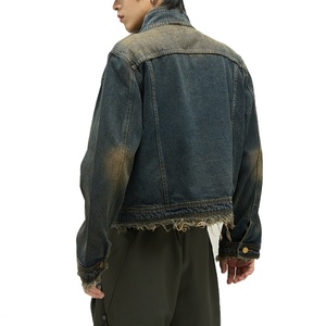 Wholesale Winter Button Casual Dirty Wash <b>Denim</b> Short <b>Coat</b> for Men 100% Cotton High Quality Vintage <b>Denim</b> Jackets - Product Image 4
