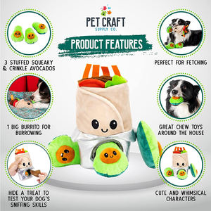 Paquete de Juguetes para Perros Burrito Avocado: Juguete de Peluche Sostenible Interactivo con Forma de Cueva, Rompecabezas de Actividades, para Masticar y Jugar a Esconder y Buscar - Product Image 3