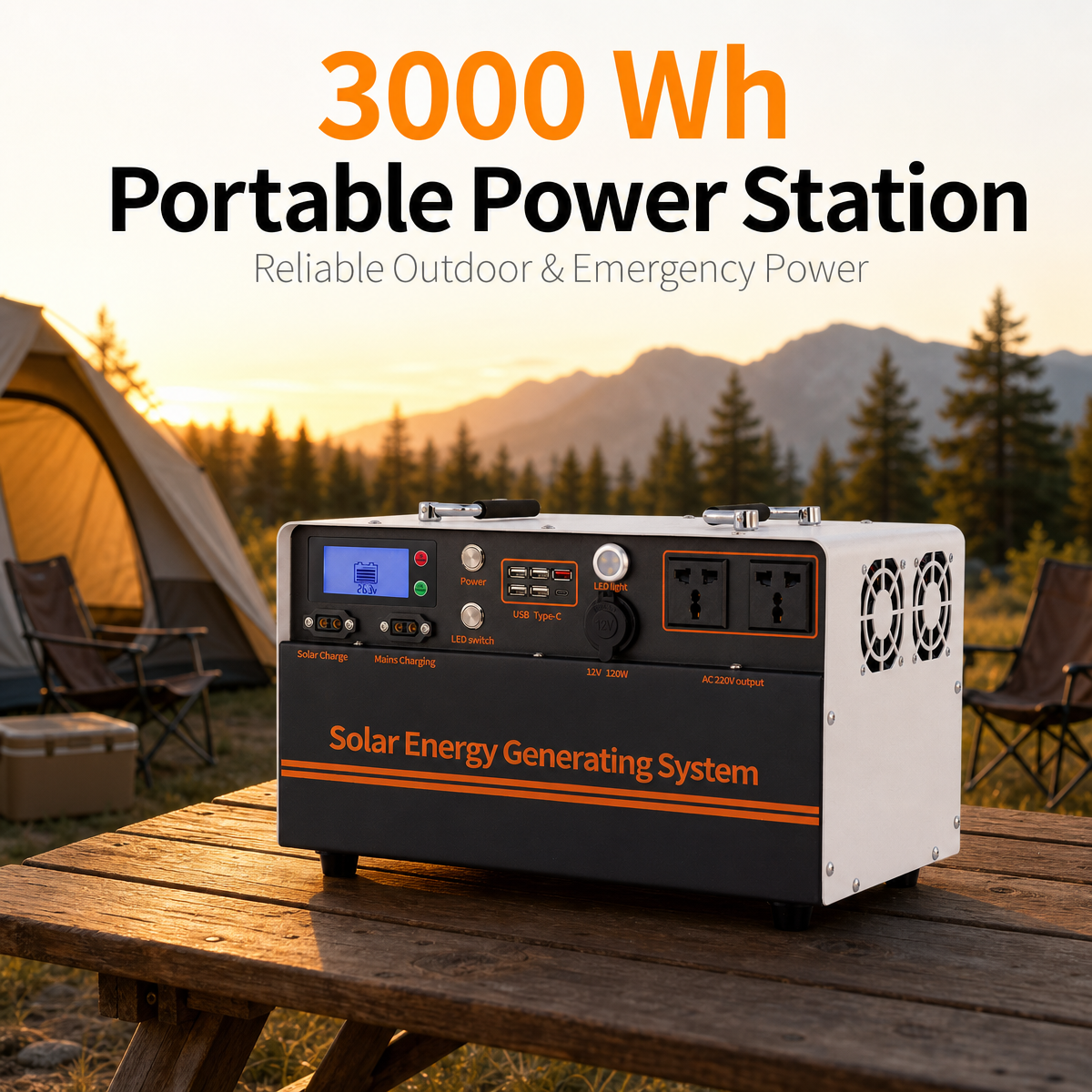 3000WH Household Solar Grid LiFePO4 Battery MPPT Home Use Emergency Storage Portable Power Station RV Port Pure Sine Wave EU