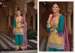 High Quality Indian & Pakistani Beautifully Embroidered Chinon <b>Kurti</b> Dupatta Plazo Set Festive Party Wear - Product Image 2