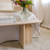 Table console de salon moderne et luxueuse en pierre de travertin naturel avec plateau en marbre, meubles pour la maison JZ Stone