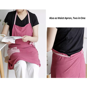 Bán buôn Bông lanh hộ gia đình nhà bếp đầu bếp màu khối tạp dề với túi lớn - Product Image 2