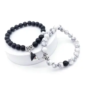 Vendita calda nero bianco smerigliato turchese buon amico coppia Set bracciale magnetico a forma di cuore femminile braccialetti gioielli moda