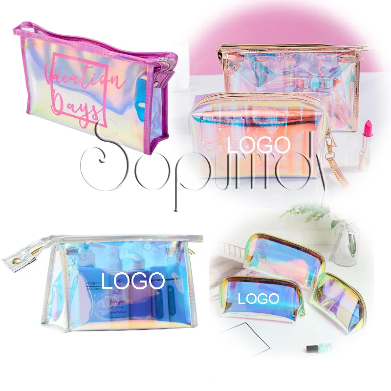 Custom Logo clear transparent beauty travel toiletry makeup bag make up pouch pvc cosmetic bags for women