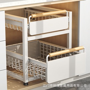 Chariot de rangement de cuisine à 2 niveaux ZWJ avec bacs amovibles et poignées en bois pour l'organisation du garde-manger - Product Image 3