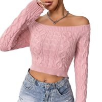 Suéter de punto trenzado con hombros descubiertos para mujer, personalizado, de manga larga, ajustado, venta al por mayor OEM, pedido a granel, directo de fábrica