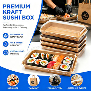 Caja de sushi desechable de papel kraft, contenedor rectangular para alimentos, embalaje para llevar con impresión de logotipo personalizado para restaurante - Product Image 1