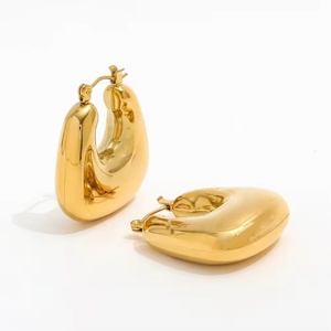 Pendientes de Aro Gruesos de Moda para Mujer, de Acero Inoxidable con Baño de Oro de 18K, Joyería de Moda, Resistentes al Deslustre, Impermeables, con Diseño de Burbuja - Product Image 1