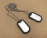 Personalizado silenciador de silicona en blanco de metal de acero inoxidable placa colgante de etiquetas de perro con collar