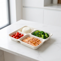 4-delige lunchboxen, magnetronbestendig, oliewerend, waterdicht, composteerbaar, biologisch afbreekbaar, geschikt voor voedselbereiding
