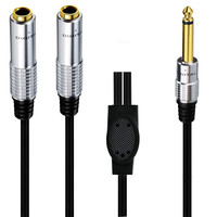 Cable de extensión en Y para altavoz de audio, 1 a 2, conector mono macho de 6.35mm a 2 x 6.35mm hembra, con cubierta de PVC y blindaje trenzado