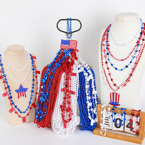 72pcs <span class=keywords><strong>4th</strong></span> của July phụ kiện, độc lập ngày hạt dây chuyền, USA hat cờ Mặt dây chuyền Yêu Nước thứ tư của July Đỏ màu xanh trắng - Product Image 4