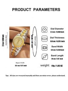 Conjunto de Reloj de Cuarzo Femenino de Lujo Minimalista, Esfera Redonda Clásica, Correa de Metal, Conjunto de Accesorios de Joyería de Moda de 4 Piezas - Product Image 6