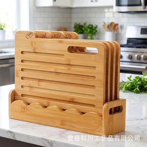 Bamboo Cutting Board <b>Set</b> 4 Pieces Multi Function Kitchen Chopping Block For Fruit Cheese And Meat - Product Image 1
