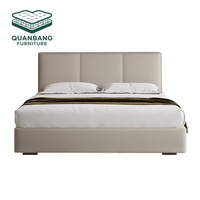 Cadre de lit moderne en bois massif, plateforme de lit double, queen ou king size, avec tête de lit en cuir et rangement, OEM ODM