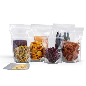 사용자 정의 크기 레이블 비닐 봉지 투명 재밀봉 재활용 식품 파우치 포장 쿠키 쌀 씨앗 애완 동물 사료 보관 가방