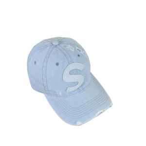 Casquette de baseball unisexe en denim délavé HKZB, avec grande lettre S, tendance, polyvalente, décontractée, logo personnalisable disponible, modèle courant - Product Image 1