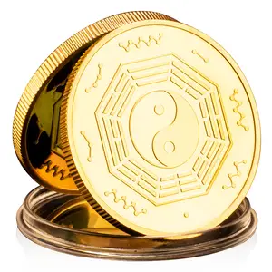 प्राचीन समय के चार पौराणिक जीव काला कछुआ संग्रहणीय सोना चांदी मढ़वाया स्मारिका सिक्का ताई ची सिक्का