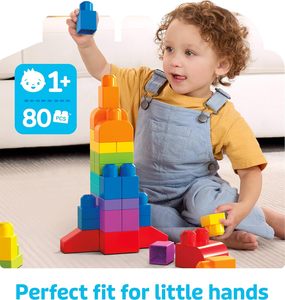 <span class=keywords><strong>MEGA</strong></span> BLOKS First Builders Set di Blocchi di Plastica per Bambini, Grande Borsa da Costruzione con 80 Pezzi e Contenitore Blu, Età 1-12 Mesi - Product Image 3