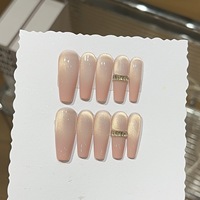 Faux ongles à presser en acrylique, dégradé rose pêche délicat, rose scintillant, effet œil de chat doré, blanc, style armure, vente en gros