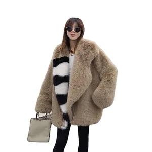 Plus Size soprabito allentato colletto rovesciato giacca di abbigliamento in peluche dropshipping cappotto invernale cappotti d'imitazione in pelliccia sintetica