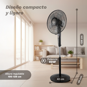 Pedestal <b>Fan</b> 60W 3 Speed <b>Remote</b> <b>Control</b> Timer Black - Product Image 2
