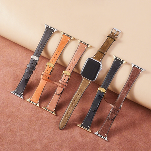Upro Wholesale Custom Genuine Leather Watch Band Slim Tapered Luxury Strap for apple Watch iWatch Series 10 9 8 SE - Product Image 2