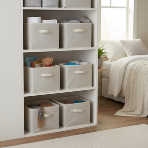 Capri Juego de 6 cestas de tela beige Solución de almacenamiento plegable y conveniente - Product Image 4