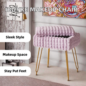 Chaise de vanité rectangulaire moderne de haute qualité, très vendue en usine, avec repose-pieds de rangement et patins antidérapants, couleur violet - Product Image 2