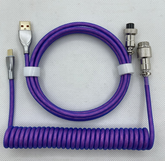 Nylon braid GX12 Aviator Mechanical keyboard Type C cable Double Sleeve Coiled USB C cable