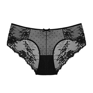 Culottes Bikini Femme Noires en Dentelle Florale Transparente Ultra-fines Respirantes Taille Moyenne avec Nœud – Vente en Gros - Product Image 6