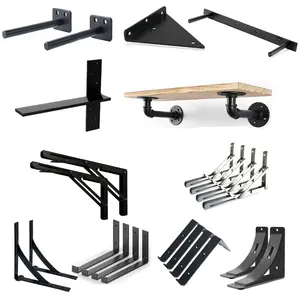 JH-Mech Heavy Duty Triangle Twisted Wall Shelf Bracket Black Metal Floating Shelf Bracket