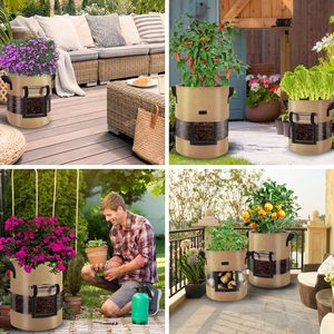 Sacs de culture pliables en feutre pour légumes et fleurs, 5/10/20 gallons, pour jardin domestique, utilisation intérieure et extérieure - Product Image 4