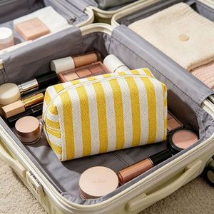 Custom Octagonal Canvas Cosmetic <b>Bag</b> Striped <b>Large</b> Capacity Toiletry Pouch for Travel Bathroom Storage Wholesale - Product Image 1