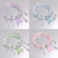 Bracelet Fantaisie en Perles de Verre Cristal Popcorn avec Pendentif Goutte et Breloque Queue de Poisson pour Filles, Femmes, Étudiantes – Bracelets d'Amitié, Cadeau Bijou