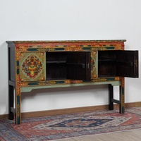 Console multifonctionnelle en bois d'orme de style tibétain chinois, aspect antique, à quatre portes et pieds hauts, pour hall d'entrée, meuble d'altar, mobilier de maison