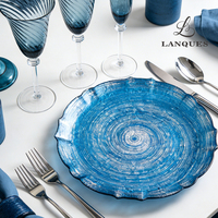 Assiettes de présentation en verre Lanques à bord doré transparent, en gros, pour mariage, décoratives, rondes, sous-assiettes pour dîner, fournitures de fête