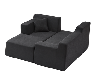 Modern Minimalist L-shaped Corduroy High Back Sofa with Wood Legs Three Seat Sofa <b>Bed</b> - Product Image 6