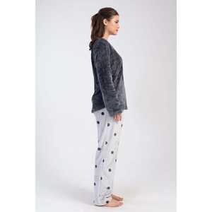 Ensemble de pyjama pour femmes XXL à col rond et manches longues avec poche ovale, vêtements de nuit doux - Product Image 2