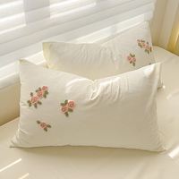 Set Sprei Katun Bersertifikat Oeko-Tex 4 Buah Minimalis Warna Solid Bordir Set Sarung Selimut Set Sprei untuk Rumah