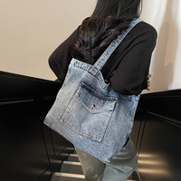 Sac à bandoulière en jean grande capacité pour étudiante, sac d'école en nylon, sac à main à une épaule pour fille