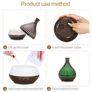 Difusor de Aroma con Diseño Hueco y Rayas, Humidificador Ultrasónico de 400 ml con Acabado de Madera y Luz LED para Uso en el Hogar y la Oficina - Product Image 3