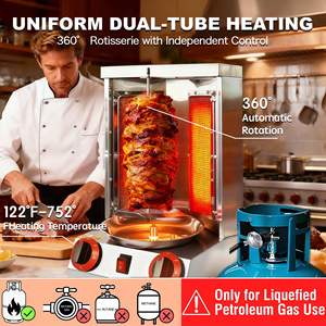Machine à shawarma pour usage commercial et domestique, rôtissoire à gaz à double brûleur, 360° °   Rotation automatique, bac à miettes amovible - Product Image 4