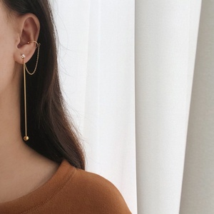 Best Gift Long Box Chain <b>Ear</b> <b>Cuff</b> White Crystal Gold Plated Stud <b>Earrings</b> for Her - Product Image 1
