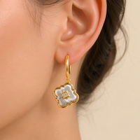 Boucles d'oreilles pendantes Mylove personnalisées en laiton plaqué or micro-pavé CZ brossé bicolore trèfle à quatre feuilles pour femme tendance